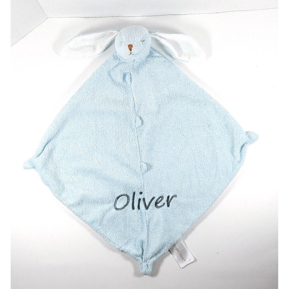 ANGEL DEAR Blue Bunny Rabbit Baby Plush  Security Blanket / Lovey Oliver